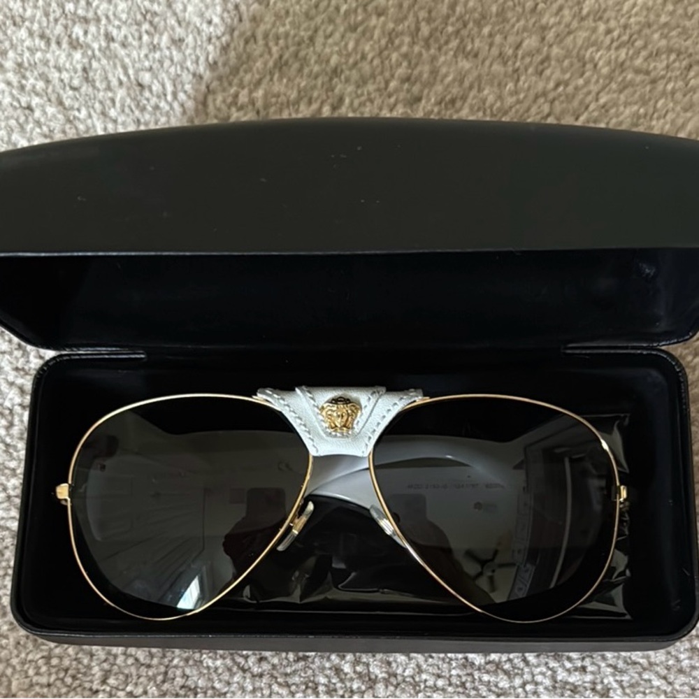 Versace White and Gold Aviator Sunglasses